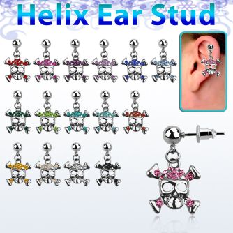 erbd8 piercing oreja helix acero quirurgico bola calavera cristal vendido por pieza mayorista