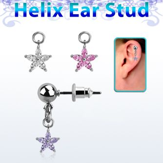 erbdz413 piercing oreja tipo helix acero quirurgico bola colgante flor zirconia plata & distribuidor mayorista