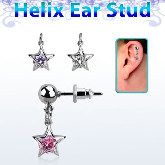 erbdz414 piercing oreja tipo helix acero quirurgico bola colgante estrella zirconia redonda medio plata & distribuidor