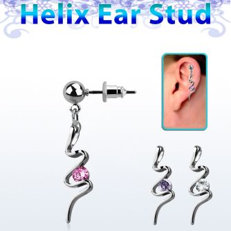 erbz13 316l steel helix ear ball stud w swirl w central cz