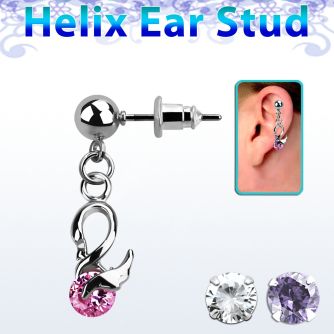erbz376 316l steel helix ear stud ball with swan w cz body