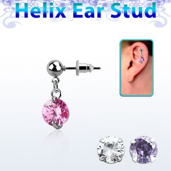 erbz383 316l steel helix ear ball stud w twin prong set cz