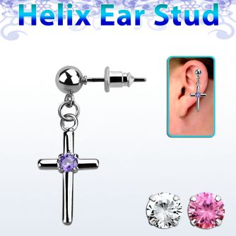 erbz394 piercing oreja acero quirurgico bola cruz zirconia redonda centro se vende por pieza al por mayor