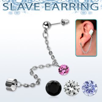 erdl13 piece of slave cuff earrings chain w round cz dangling