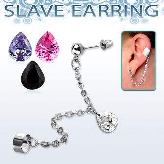 erdl14 steel ear stud connected to slave helix clip w pear cz