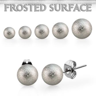 erfob pair of ball shaped frosted 316l steel ear studs