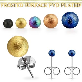 erfobt pair of ball shaped frosted anodized steel ear studs