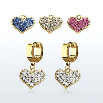 erg705 pendiente huggie oreja acero inoxidable pvd dorado colgante cristal corazon distribuidor mayorista