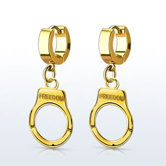 erg765 pendiente huggie oreja acero inoxidable pvd dorado colgante esposas grabado freedom oro distribuidor mayorista