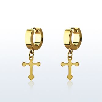 ergcro pendiente huggie oreja acero inoxidable pvd dorado colgante cruz distribuidor mayorista