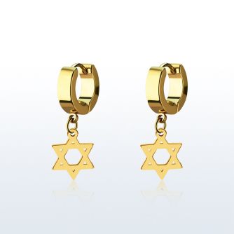 ergdsr pendiente huggie oreja acero inoxidable pvd dorado colgante estrella david mayorista