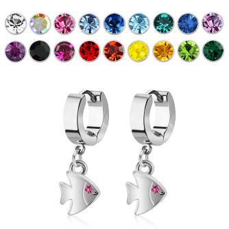 erh445 par pendientes huggie oreja acero inoxidable brillo espejo colgante pez ojo cristal distribuidor mayorista