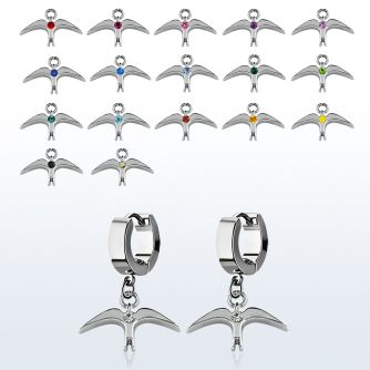 erh463 par pendientes huggie oreja acero inoxidable brillo espejo colgante liso pajaro cristal centro venta