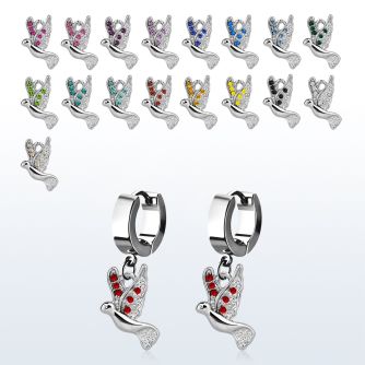 erh550 par pendientes huggie oreja acero inoxidable brillo espejo colgante paloma cristal distribuidor