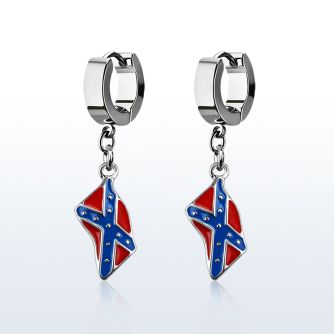erh553 steel huggies earrings w dangling confederate flag