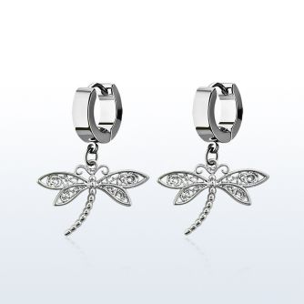 erh566 par pendientes huggie oreja acero inoxidable brillo espejo colgante libelula colgante hecho 925 laton plata venta