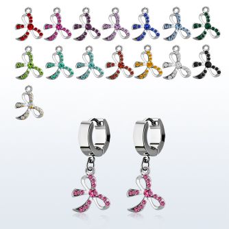 erh588 steel huggies earrings w dangling crystal studded bow