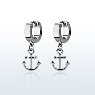 erh632 par pendientes huggie oreja acero inoxidable brillo espejo colgante liso ancla venta