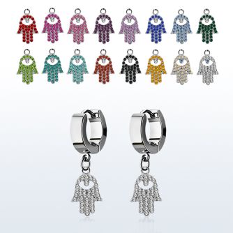 erh668s par pendientes huggie oreja acero inoxidable brillo espejo hamsa cristal distribuidor mayorista