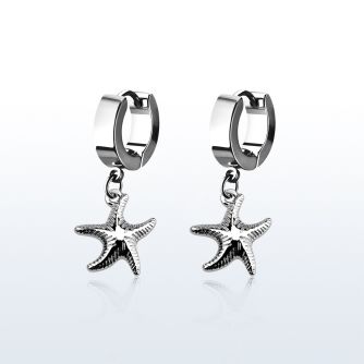 erh727 par pendientes huggie oreja acero inoxidable brillo espejo colgante liso estrella mar plata distribuidor mayorista