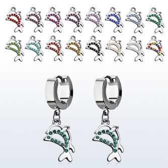 erhdp17 par pendientes huggie oreja acero inoxidable brillo espejo colgante cristal tachonado delfines al por mayor