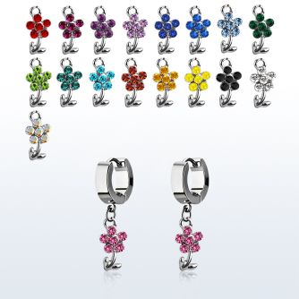 erhfl15 par pendientes huggie oreja acero inoxidable brillo espejo colgante flor cristal distribuidor