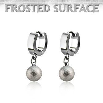 erhfo8 steel huggies earrings w 8mm frosted steel balls