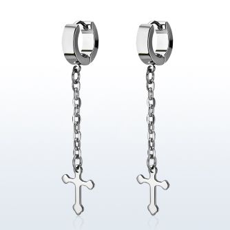 erhlcros par pendientes huggie oreja acero inoxidable acabado brillo espejo cruces colgando una cadena larga