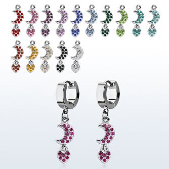 erhmh steel huggies earrings w dangling moon w heart