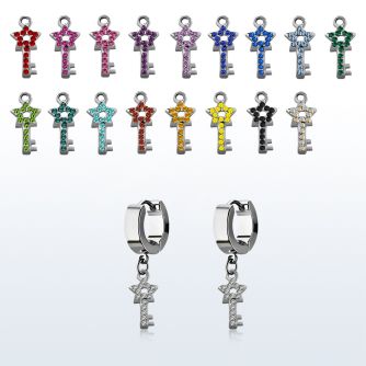 erhstky par pendientes huggie oreja acero inoxidable brillo espejo colgante llave estrella cristal plata distribuidor