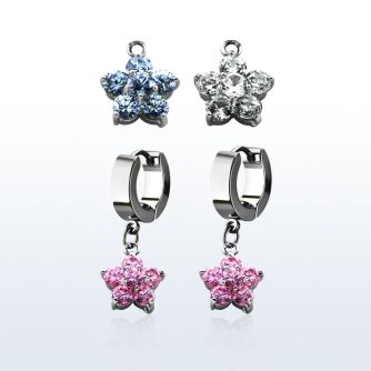 erhz293 par pendientes huggie oreja acero inoxidable brillo espejo colgante flor zirconia venta