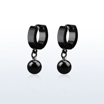 erkbt8 pendiente huggie oreja acero inoxidable pvd negro colgante bola 8mm mayorista