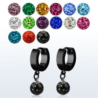 erkfr8 black steel huggies w dangling 8mm multi crystal ball