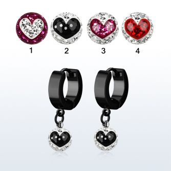 erkfrb8 pendiente huggie oreja acero inoxidable pvd negro colgante bola 8mm multi cristal ferido corazon mayorista