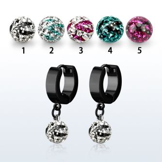 erkfrc8 pendiente huggie oreja acero inoxidable pvd negro colgante bola 8mm multi cristal ferido rayas cebra venta
