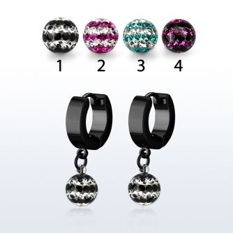 erkfrd8 black steel huggies dangling 3 line multi crystal ball
