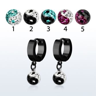 erkfry8 pendiente huggie oreja acero inoxidable pvd negro colgante bola 8mm multi cristal ferido ying yang distribuidor