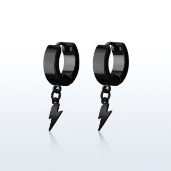 erklit par pendientes huggie acero inoxidable chapado pvd negro colgante acero liso rayo
