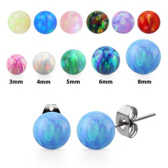 eropb pair of synthetic opal ball surgical steel ear studs