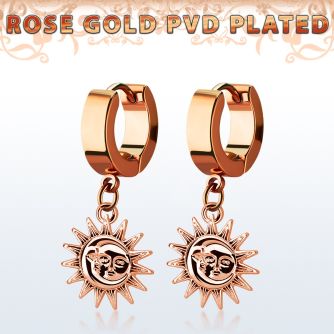 err726 pendiente huggie oreja acero inoxidable pvd oro rosa colgante liso sol oro rosa mayorista