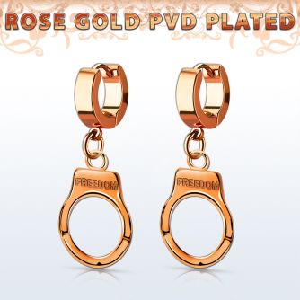 err765 pendiente huggie oreja acero inoxidable pvd oro rosa colgante esposas grabado freedom oro rosa distribuidor