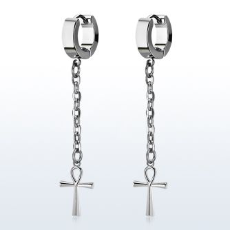 err769 distribuidor mayorista pendiente huggie oreja acero inoxidable pvd oro rosa colgante cruz ankh oro rosa mayorista