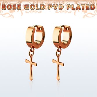 errcrs pendiente huggie oreja acero inoxidable pvd oro rosa colgante cruz lisa distribuidor