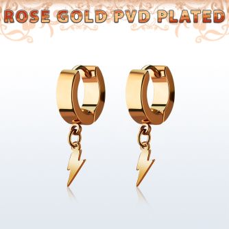 errlit par pendientes huggie oreja acero inoxidable chapado pvd oro rosa colgante acero liso rayo