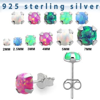 ervpop silver ear stud w prong set round synthetic opal tops