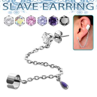 erzdld10 piercing oreja acero inoxidable zirconia redonda conectada falsa esclava helix clip lagrima cayendo estilo vintage colgando distribuidor mayorista