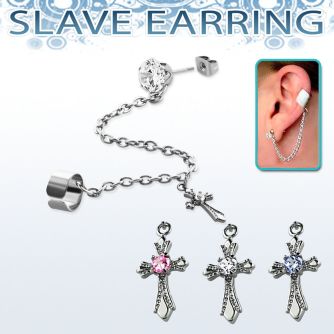 erzdld6 piercing oreja acero inoxidable zirconia redonda conectada falsa esclava helix clip cruz colgando zirconia distribuidor