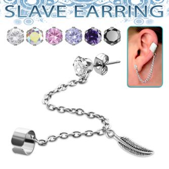 erzdld9 piercing oreja acero inoxidable zirconia redonda conectada falsa esclava helix clip pluma colgando distribuidor mayorista