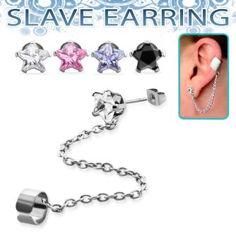 erzsdl 316l steel slave ear stud with star prong set cz stone