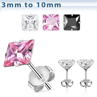 erzsq par piercing oreja acero quirurgico zirconia cuadrada clara engastada al por mayor